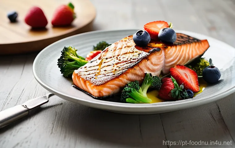 심혈관 질환과 식단 - **Prompt:** A vibrant, close-up shot of a healthy and colorful meal for one, perfectly arranged on a...