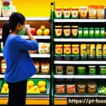 Home 20 식품첨가물과 건강 - A vibrant supermarket aisle scene in Brazil, filled with a variety of packaged foods prominently dis...